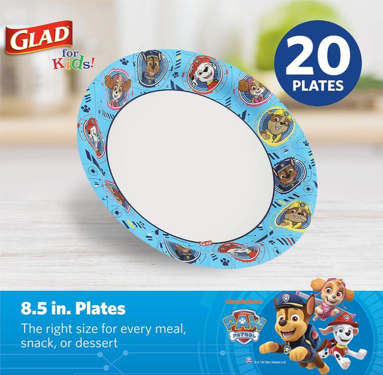 Glad Paw Patrol Paper Plates - Disposable Heavy Duty Paper Plates -  20 Count, 8.5 Inch