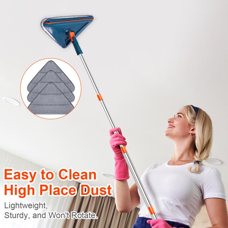 STILLCOOL Long Handle Wall Cleaner Adjustable Length Wall Mop 360° Spinning Head Floor Wall Washing Cleaning Tool for Walls Ceiling Fans Floors Baseboards Dust Kitchen General Purpose, Holiday Thorough Cleaning,6 Replacement Pads and 1 Silicone Squeegee