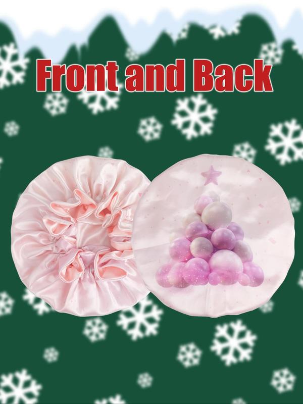 Merry Christmas Themed Double Layer Satin Sleeping Bonnet, Soft Hair Protect Bonnet, Fashion Accessories for Women & Girls