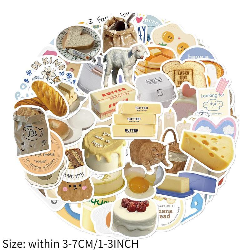 Butter Bread Series Sticker, 63pcs set Waterproof Decorative Sticker, DIY Decals for Water Bottle, Laptop, Phone Case, Scrapbooking, Journal Making