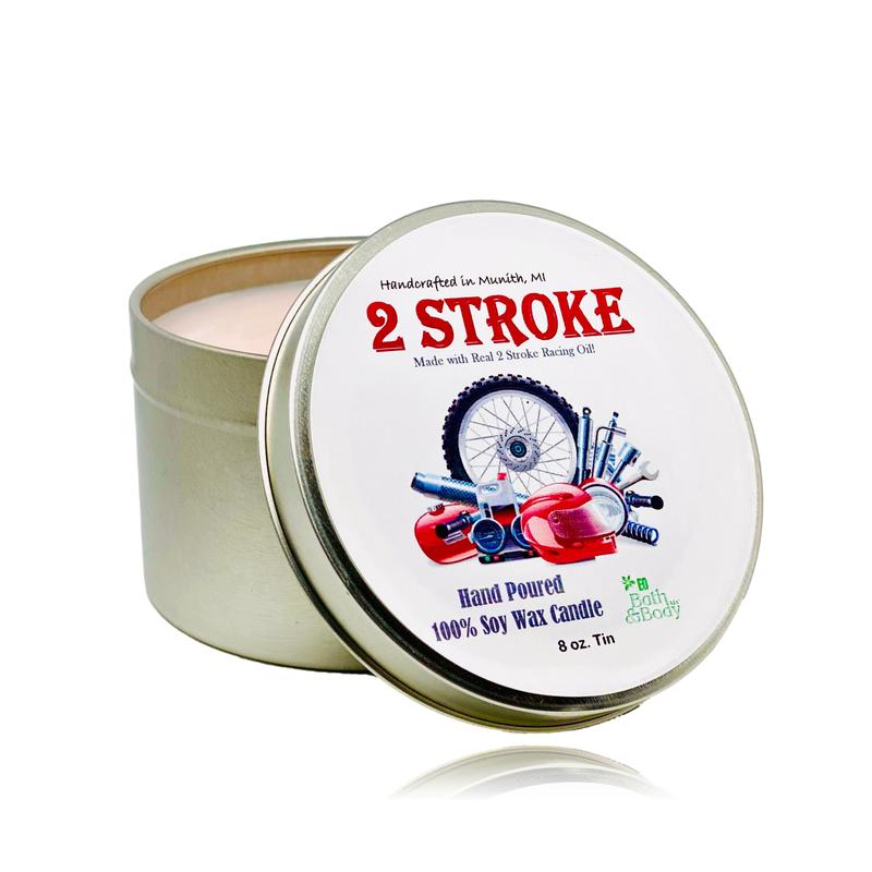 2 Stroke Dirt Bike Race Fuel Soy Candle | Hand Poured | Zero Waste Reusable Tin | 3 sizes! | Gift | Birthday | Gift for Him | Gift for Her | Motocross | Dirt Bike | Race Track | Stocking Stuffer | Black Friday Cyber Monday Christmas Deal