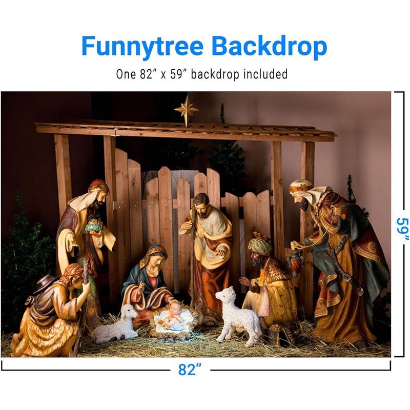 7x5ft Christmas Manger Scene Photography Backdrop Holy Night Nativity Photographic Background Merry Xmas Portrait Photobooth Banner Party Decorations Photo Studio Props