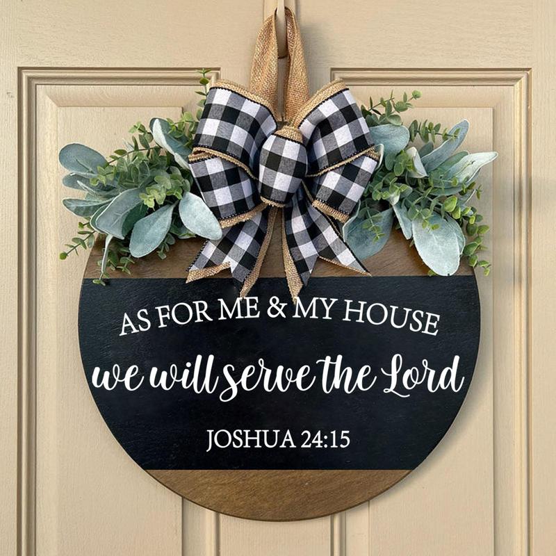 Wooden Letter Pattern Hanging Plaque, As for Me and My House We Will Serve The Lord Round Door Hanging Sign, Home Decor for Front Door