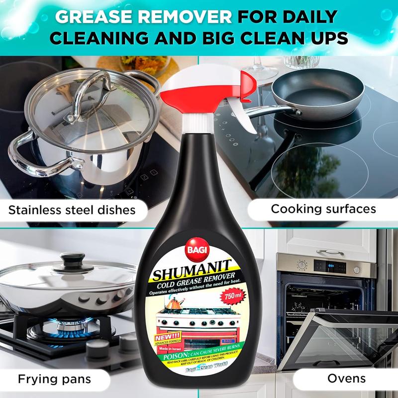 BAGI SHUMANIT - Cold Grease Remover. Spray for The immediate Removal of Stubborn and Burnt fats Grease