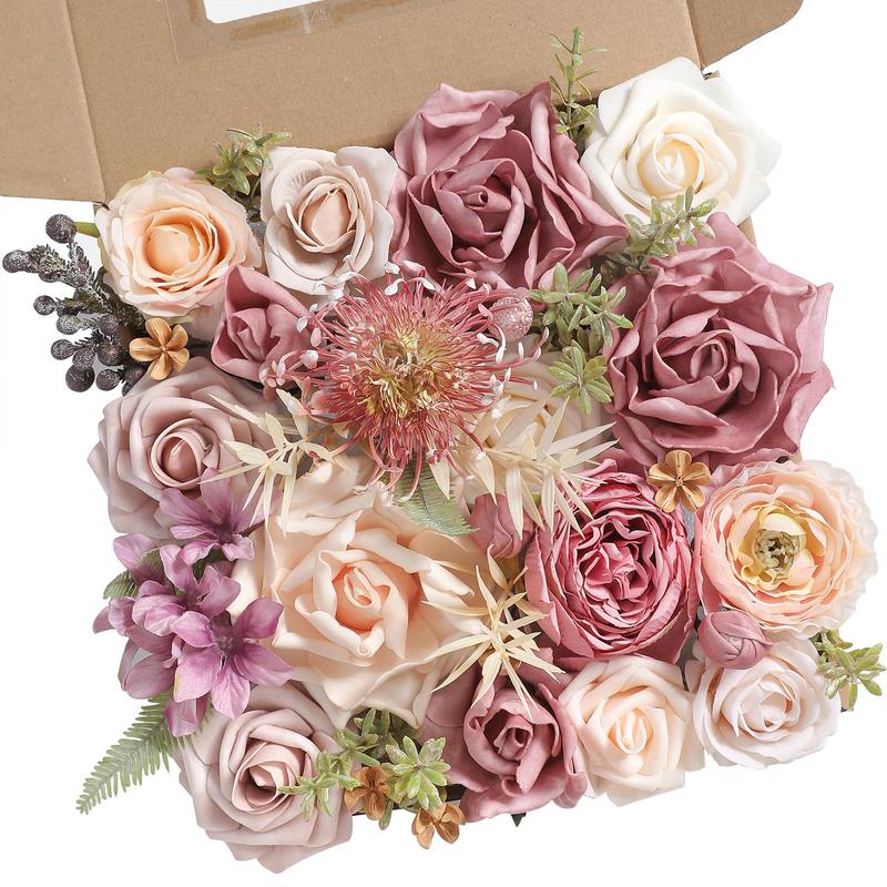 Artificial Flowers Combo Box Set, 1 Box Faux Realistic Silk Cloth Plastic Flower, Decorative Plants for Home Wedding Porch, Summer Decorations for Home