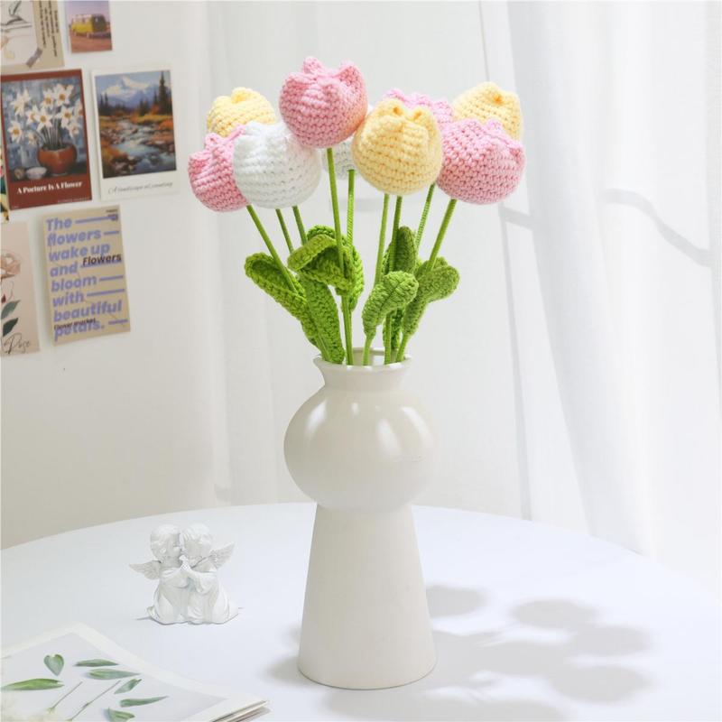 Christmas Room Decor Crochet Tulip without Vase, 10 20 30pcs Artificial Flower, Summer Tulips Artificial Flowers Bouquet, Home Decor Supplies for Living Room Bedroom Dining Room Wedding Party, Fall Decor, Fall Decor,  Viral Hobby Lobby Ornaments