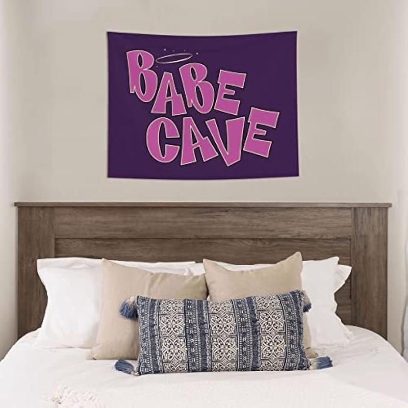 Babe Cave Tapestry Preppy Cute Pink Tapestries Aesthetic Wall Hanging Banner For Teen Girl College Dorm Bedroom Living Room Party Decoration