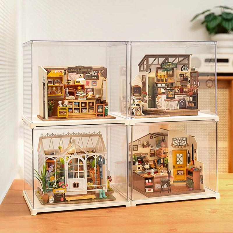 Rolife Miniature House Display Box DF03L Rolife Dust Cover-Display Case for Collectibles and Shoes Storage, Clear Storage Bins with Doors for 3D Puzzles, DIY Miniature House Kits, Book Nook Kits, Blind Box Action Figures (11.3''x9.6''x9.3'')