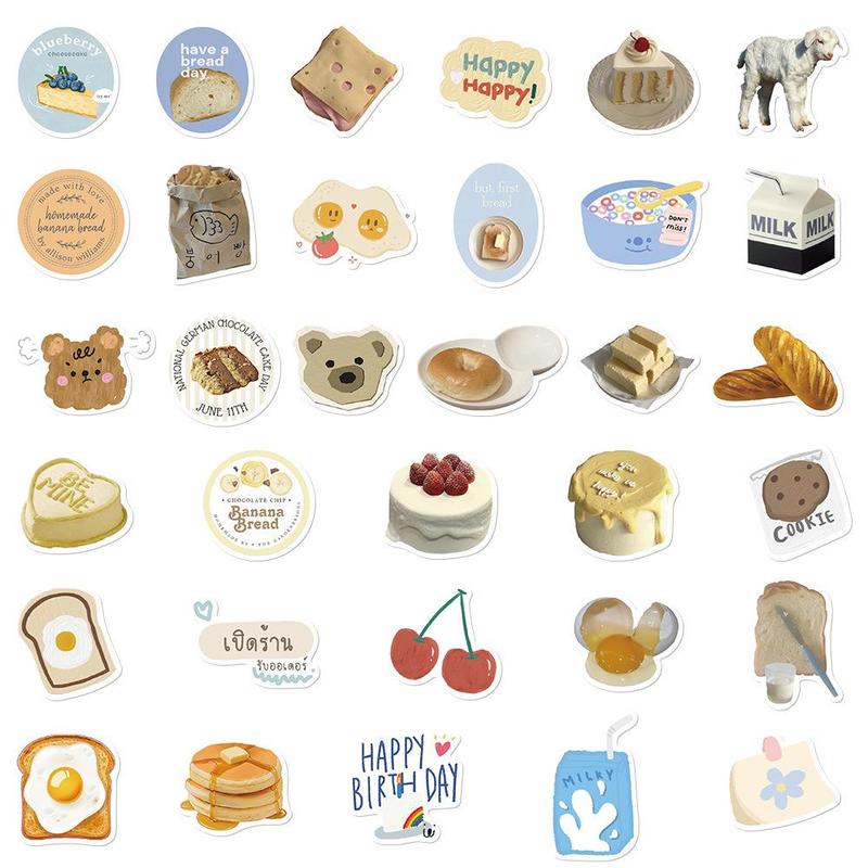 Butter Bread Series Sticker, 63pcs set Waterproof Decorative Sticker, DIY Decals for Water Bottle, Laptop, Phone Case, Scrapbooking, Journal Making