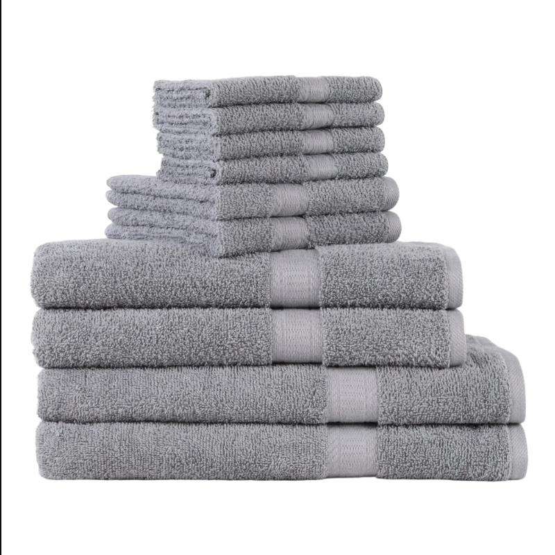 Solid Adult 10-Piece Towel Set, Turquoise and Gray