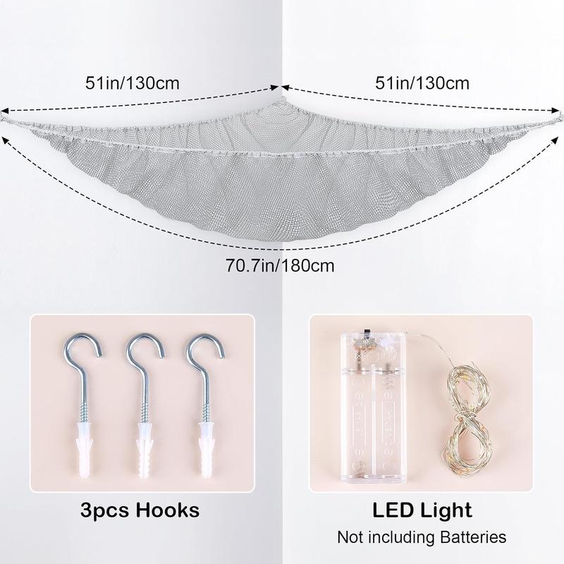 Stuffed  Storage with LED Light Room Decor Stuffed  Hammock Corner   Storage Organizer Wall Decor Net for Stuffed , Gray