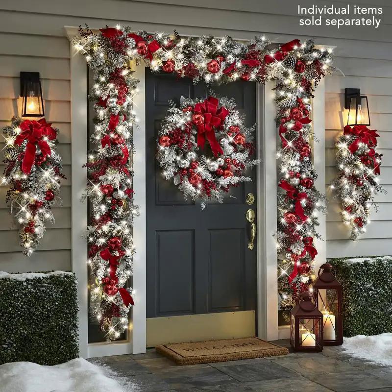 Christmas Wreath Rattan Set Christmas Decoration 2025 Red Bow Wreath For Front Door Xmas Decor Flower Garland Outdoor Home Decor Ornaments christmas 2024 ornament glass cleaner heavy leather apron