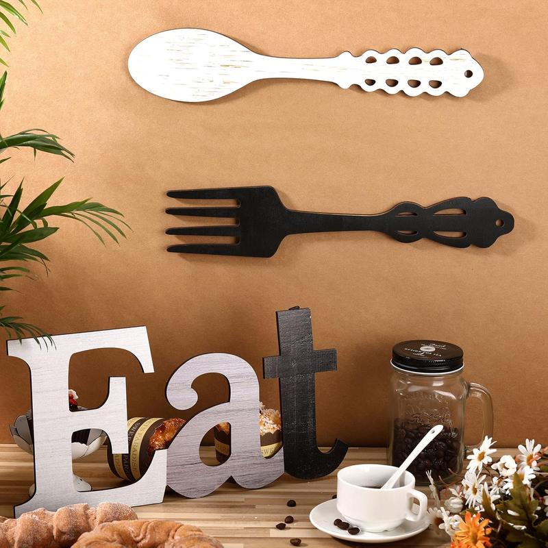 Set of EAT Sign, Fork and Spoon Wall Decor, Rustic Wood Eat Decoration, Cute Eat Letters for Kitchen and Home, Decorative Hanging Wooden Letters, Country Wall Art for Dining Room (Stylish Colors)