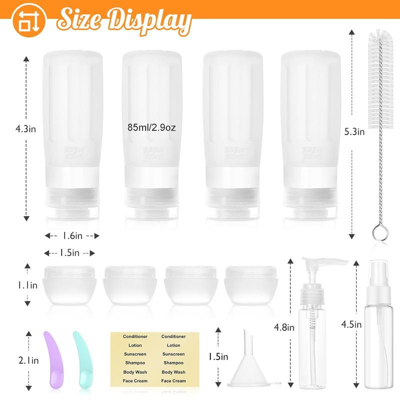 16 count Silicone Bottles Set, Leak-Proof Design, Travel Size, TSA Approved for Toiletries, Portable Containers for Women (White-White)