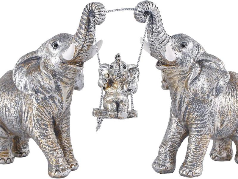 Elephant Statue.Silver Elephant Decor for Women,Mom Gifts.Elephant Figurines Brings Good Luck.Decoration Ornaments for Living Room,Table Centerpiece, Shelf, Office Decor (Silver)