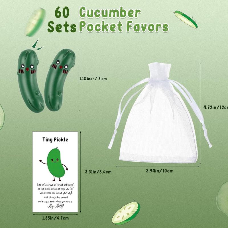 60 Sets Positive Emotional Pickle Support Gifts Bulk Cute Smile  Mini Pickle Ornament with Inspirational Cucumber Card Organza Bags Employee Appreciation Gifts Party Favors Decoration