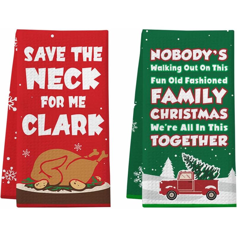 Christmas Vacation Gift, 2 Pack Funny Christmas Kitchen Towels, Griswold Family Cousin Eddie Christmas Vacation Merchandise, Cute Christmas Home Decorations, Novelty Xmas White Elephant Gifts Cleaning Scented