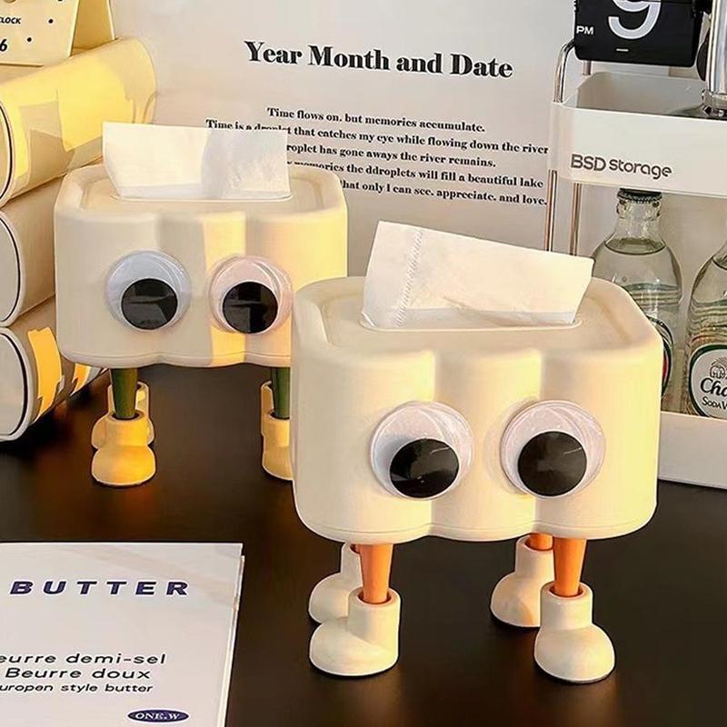 Cute Cartoon Eyes Design Tissue Box, 1 Count Creative Desktop Napkin Holder, Home Organizer for Living Room, Kitchen, Bathroom, Coffee Table Decor