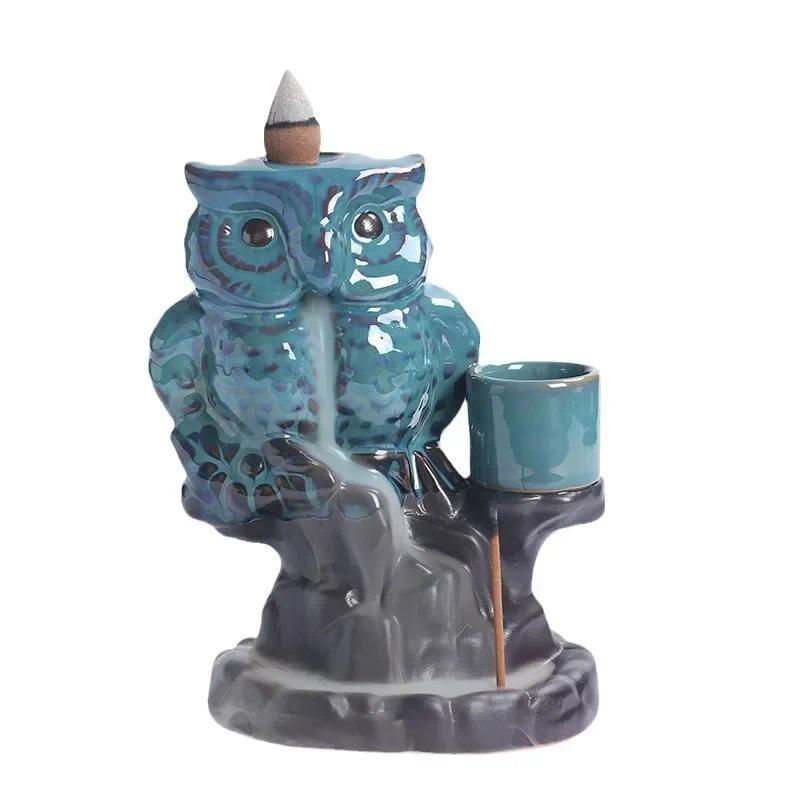 Creative Owl Design Incense Burner, 1 Count Ceramic Backflow Incense Holder, Home Decoration for Living Room Bedroom, Gift for Owl Lovers