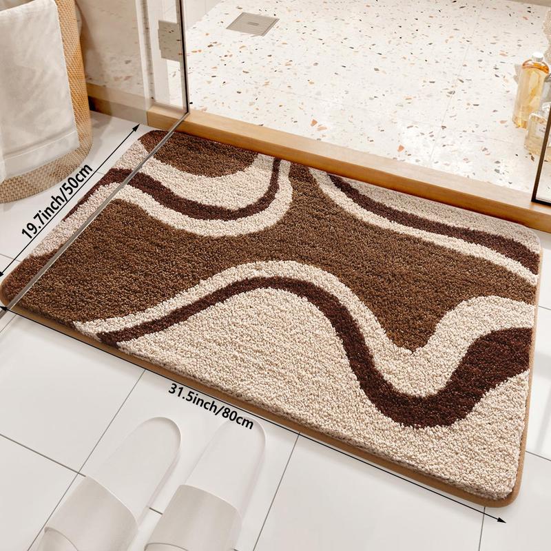 Geometric Pattern Fluffy Bathroom Mat, Non-slip Bathroom Rug, Absorbent Bathroom Floor Carpet, Decorative Area Rug for Bathroom, Bathroom Decor