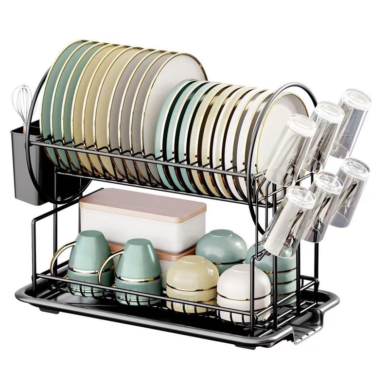 Double Layer Dish Storage Rack, 1 Count Kitchen Countertop Large Capacity Storage Drain Rack, Tableware Rests for Pots Dishes Bowls Cups, Summer for Gift