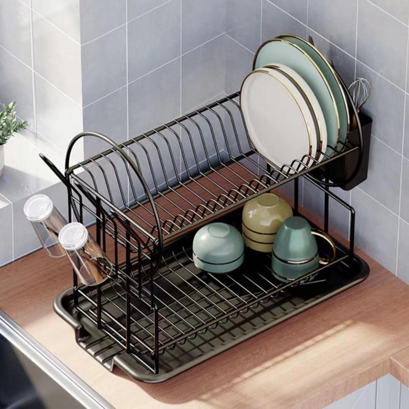 Double Layer Dish Storage Rack, 1 Count Kitchen Countertop Large Capacity Storage Drain Rack, Tableware Rests for Pots Dishes Bowls Cups, Summer for Gift