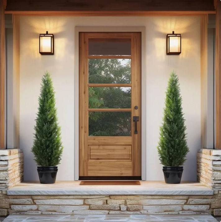 Set of 2 Artificial Cedar Trees - 5 Foot Potted Topiary for Outdoors and Home Decor