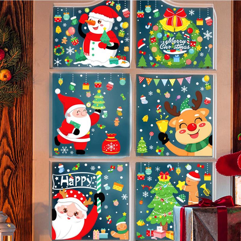 Merry Christmas Window Sticker, 6 Sheets 178pcs Double Sided Static Cling Window Decal, Reusable Decal for Home Office Party Decoration