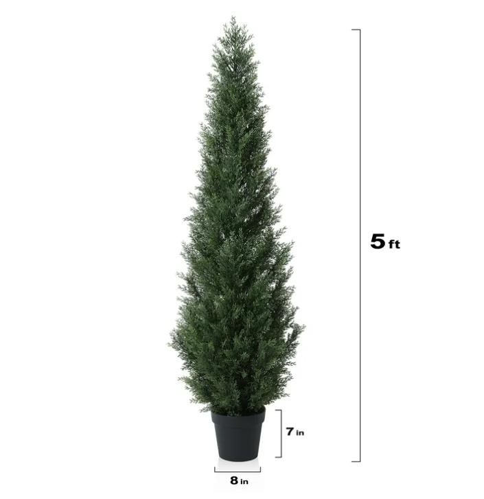 Set of 2 Artificial Cedar Trees - 5 Foot Potted Topiary for Outdoors and Home Decor