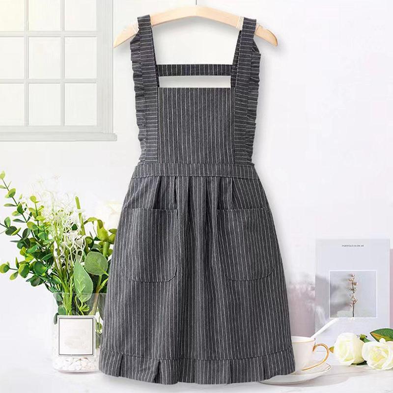 Striped Print Apron, Cute Breathable Lightweight Apron with Pocket, Fashion Apron for Home Kitchen Dining Room Coffee Shop