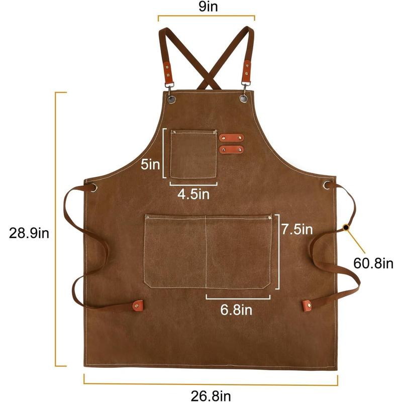 Cross-Back Chef Aprons for Men Women with Pockets,Cotton Canvas Adjustable Cooking Work Apron for Kitchen