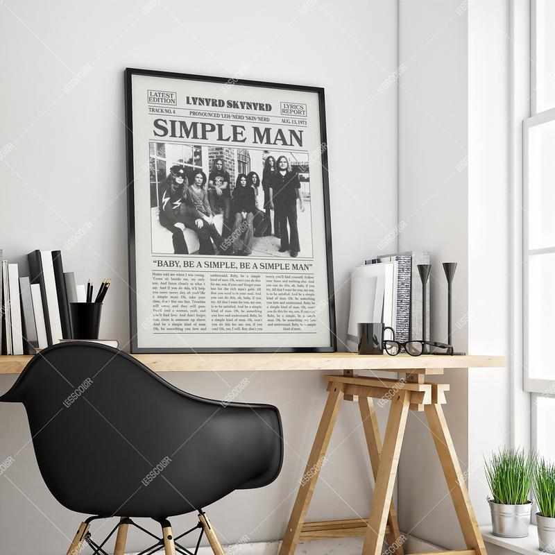 Lynyrd Skynyrd Retro Newspaper Print Poster No Frame , Simple Man Poster, Simple Man Lyric Print, Lynyrd Skynyrd Poster, LC3