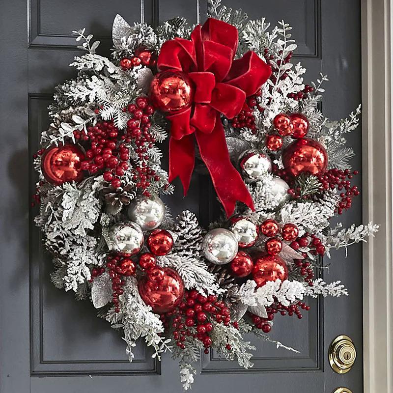 Christmas Wreath Rattan Set Christmas Decoration 2025 Red Bow Wreath For Front Door Xmas Decor Flower Garland Outdoor Home Decor Ornaments christmas 2024 ornament glass cleaner heavy leather apron