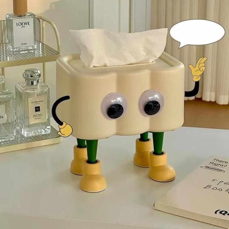 Cute Cartoon Eyes Design Tissue Box, 1 Count Creative Desktop Napkin Holder, Home Organizer for Living Room, Kitchen, Bathroom, Coffee Table Decor