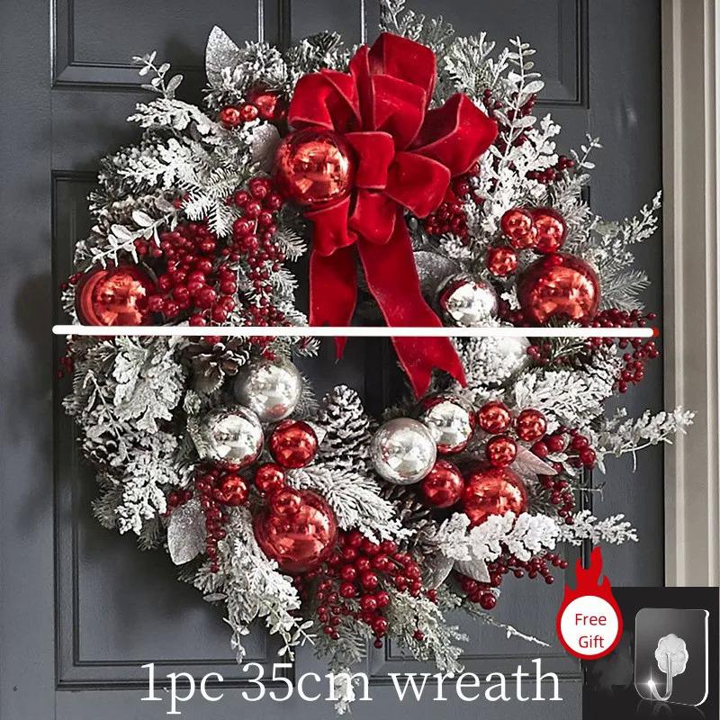 Christmas Wreath Rattan Set Christmas Decoration 2025 Red Bow Wreath For Front Door Xmas Decor Flower Garland Outdoor Home Decor Ornaments christmas 2024 ornament glass cleaner heavy leather apron