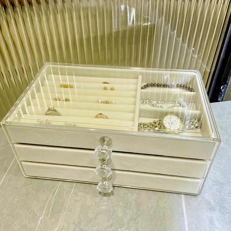 Earring Jewelry Organizer With 3 Drawers, Clear Acrylic Jewelry Box For Women, Jewelry Display Case for Rings, Necklaces, Bracelets - Tabletop Storage Solution