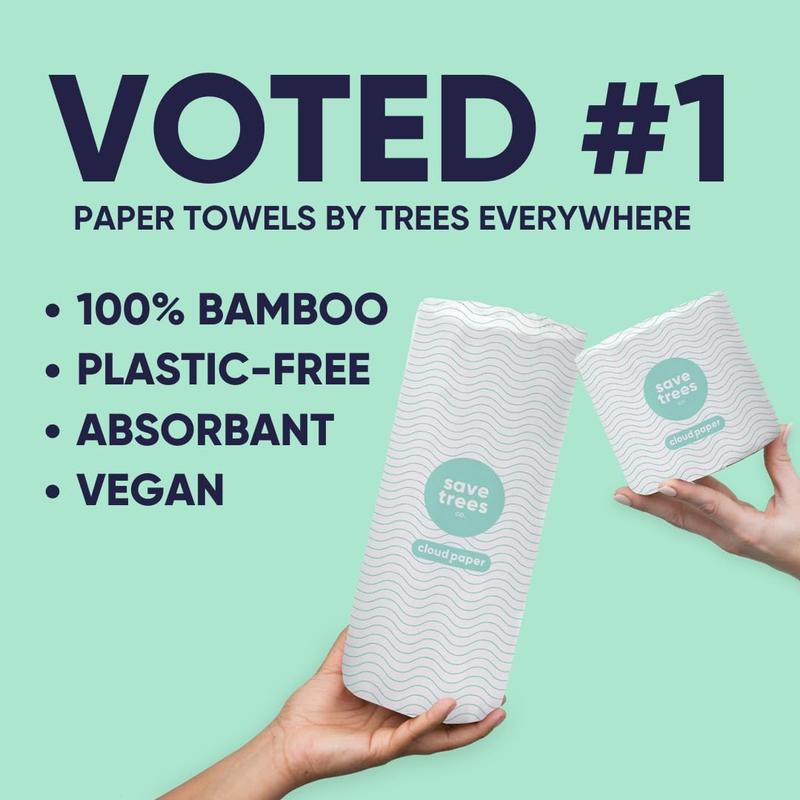 Cloud Paper | Save Trees Co. Bamboo Paper Towels 6pk - 750 Sheets Unbleached Paper Towels Rolls Ultra Absorbent & Durable Eco-Friendly Paper Towels - FSC-Certified,Chlorine-Free Recycled Paper Towels