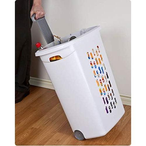 Ultra Wheeled Laundry Hamper with Lid, Handle and Wheels for Easy Rolling of Clothes to and from The Laundry Room, Plastic, White, 1-Pack