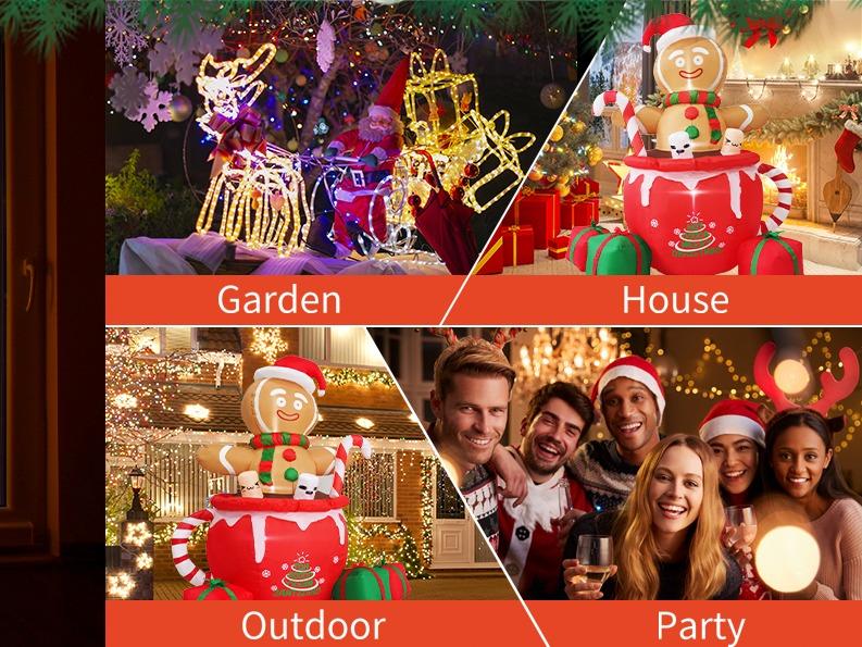 Christmas Gifts, Gardwin 6ft Gingerbread Christmas Inflatable Outdoor Decoration, Christmas Outdoor Decoration Blow up Gingerbread Mug Yard Decorations Clearance with Built-in LEDs for Indoor Garden Lawn Party Decor