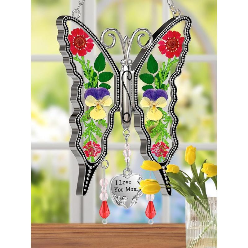 Gifts for Mom Suncatcher Butterfly Mom Gifts Mothers Day I Love You Mom Stained Glass Sun Catcher Hanging Wind Chime Ornament for Window Gift for Mother`s Day Valentine`s Birthday Christmas