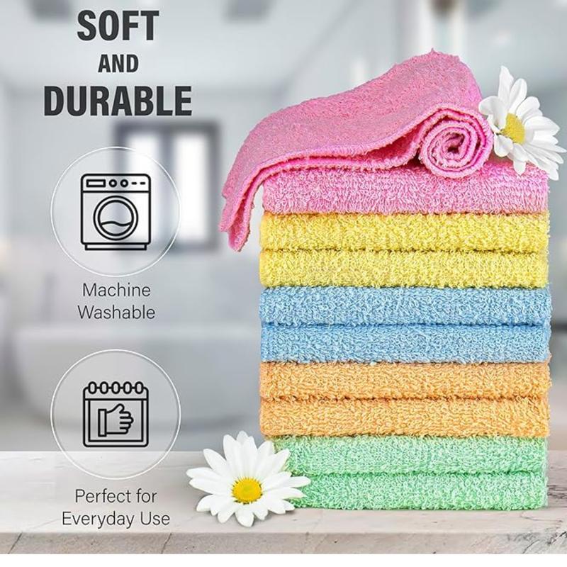 10 Pack 100% Cotton Wash Cloth, Luxurious Soft, 12 x 12 inch Ultra Absorbent, Machine Washable Washcloths, Assorted Colors (10 Pack)