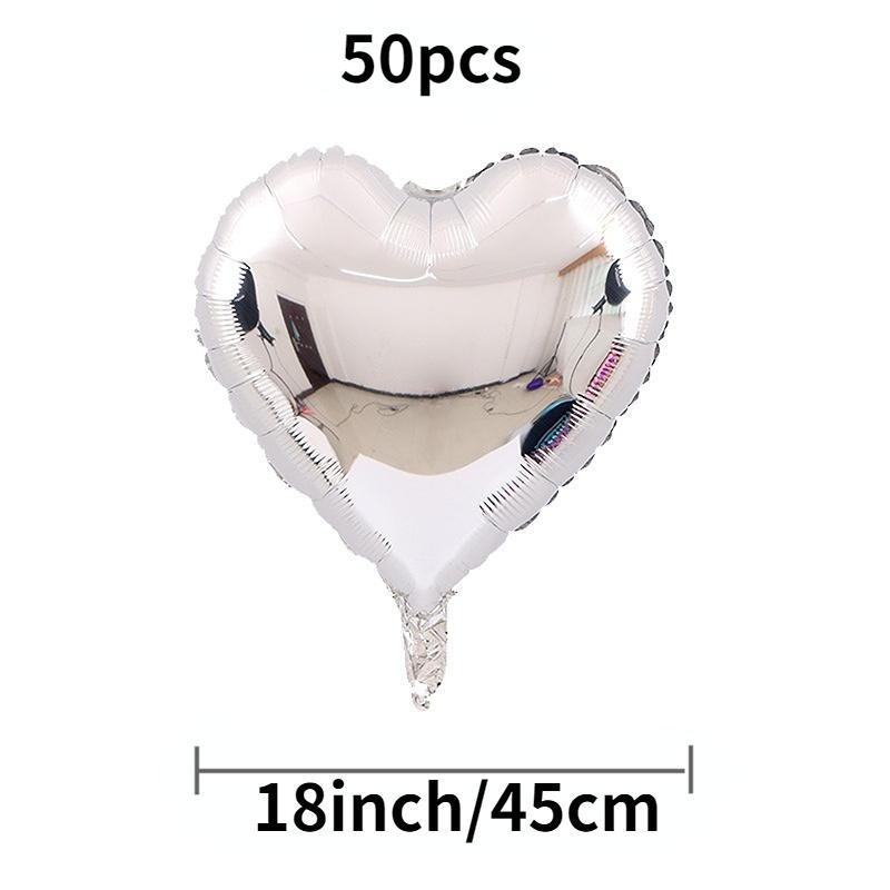 Romantic Heart Shaped Balloon, 50pcs 18 Inch Aluminum Foil Balloon, Party Decoration Balloon, Wedding Birthday Festive Party Supplies