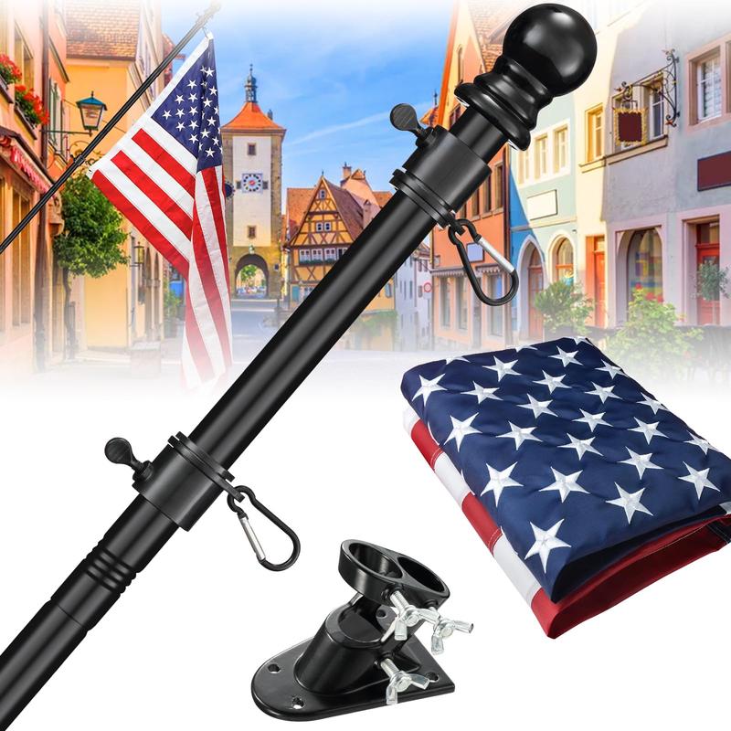 Barcetine Flag Pole Set with US Banners-kit Includes Heavy Duty Flagpole,Weather Resistant Embroidered Flag,Steel Bracket,for Outside House,Porch Aluminum Alloy Sectional Flagpole Kit