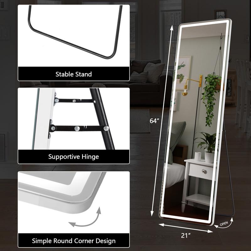 [Xmas Incoming] RIMIKING Full-Length LED Mirror,Adjustable Lighting,Dimmable Brightness,Smart Touch Control,Sturdy Stand and Supportive Hinge,Multiple Applications,Burst-Proof Glass,HD Reflection