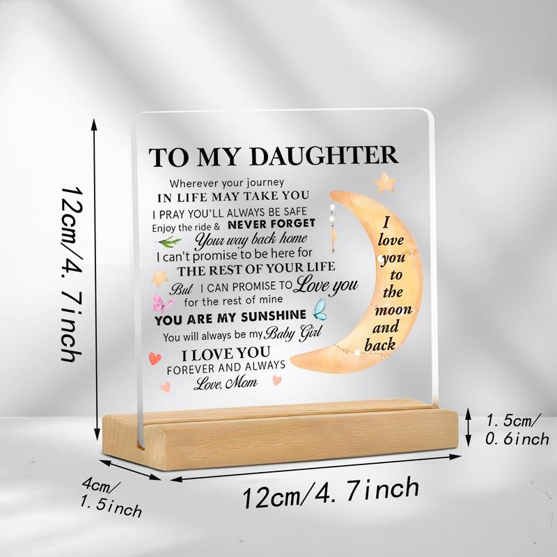 To My Daughter Letter Pattern Acrylic Plaque with Wooden Stand, Desktop Decoration Sign, Home Decor for Living Room Bedroom, Gift for Daughter