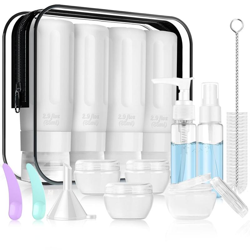 16 count Silicone Bottles Set, Leak-Proof Design, Travel Size, TSA Approved for Toiletries, Portable Containers for Women (White-White)