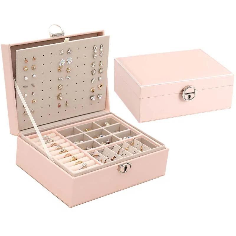 Large Capacity Jewelry Box Rings Earrings Display Leather Jewelry Tray Box Necklaces Portable Storage Organizer Gift For Girls