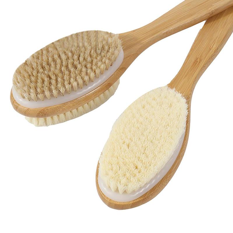 Wooden Double-sided Bathing Brush With Long Handle, 1 Count Durable Back Scrubbing Brush, Body Exfoliator For Bathroom Shower