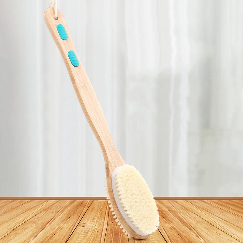 Wooden Double-sided Bathing Brush With Long Handle, 1 Count Durable Back Scrubbing Brush, Body Exfoliator For Bathroom Shower