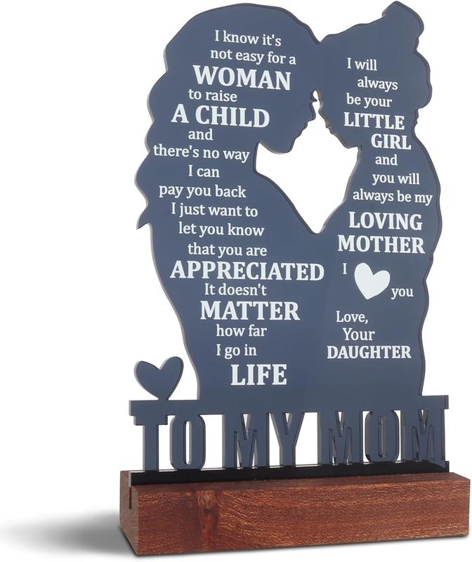 Birthday Gifts for Mom from Daughter, Mom Birthday Gift Ideas, for Mom from Daughter, Unique Silhouette -Shaped Black Acrylic Sign with Wooden Stand